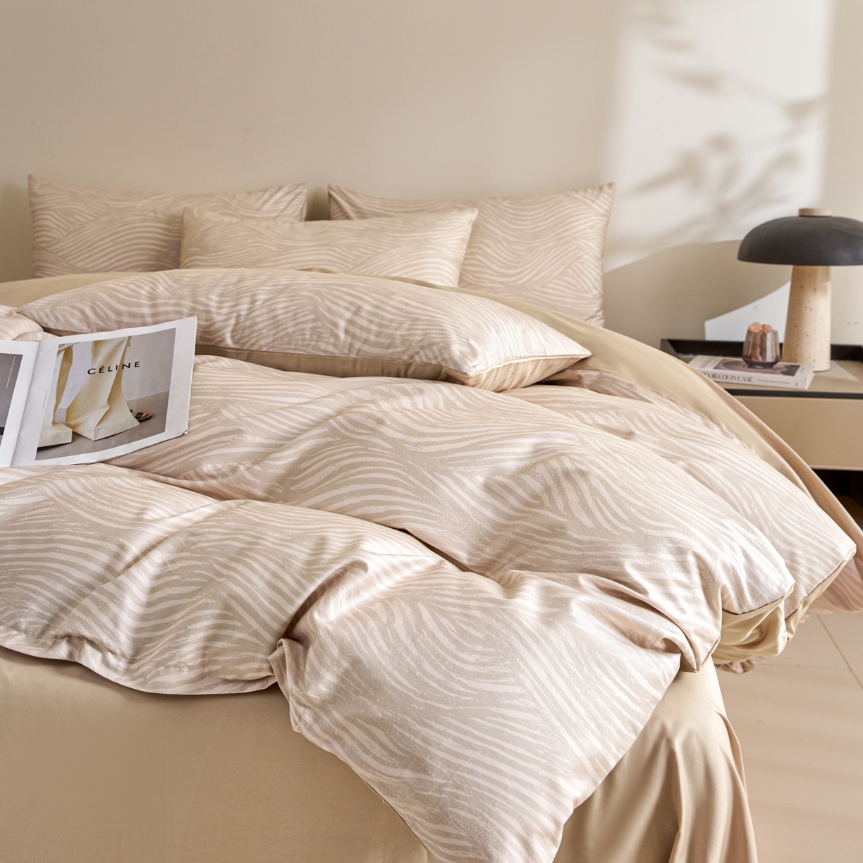 91家纺网 家纺一手货源 找家纺 新方向 2026新款数码印花50s双股全棉贡缎长绒棉四件套-罗马（严格控价 标准288元 加大308元） 罗马-香槟