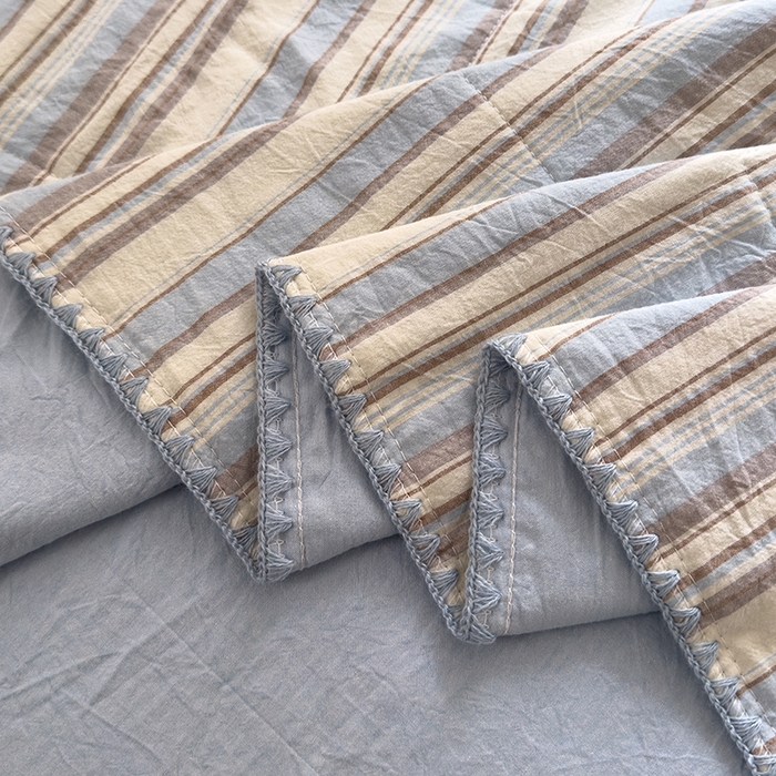 91家纺网 家纺一手货源 找家纺 被窝家纺 2026新款全棉色织贝壳边新疆棉花夏被 左岸-蓝