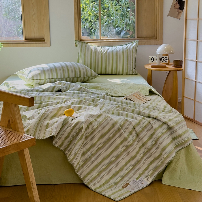 91家纺网 家纺一手货源 找家纺 被窝家纺 2026新款全棉色织贝壳边新疆棉花夏被 左岸-绿