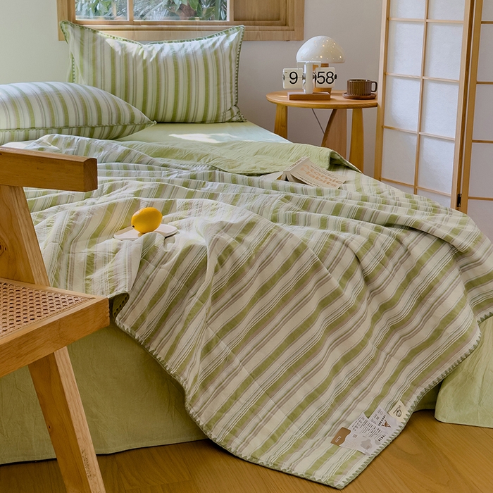 91家纺网 家纺一手货源 找家纺 被窝家纺 2026新款全棉色织贝壳边新疆棉花夏被 左岸-绿