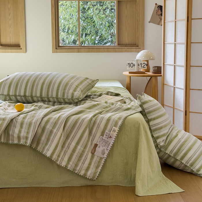 91家纺网 家纺一手货源 找家纺 被窝家纺 2026新款全棉色织贝壳边新疆棉花夏被 左岸-绿