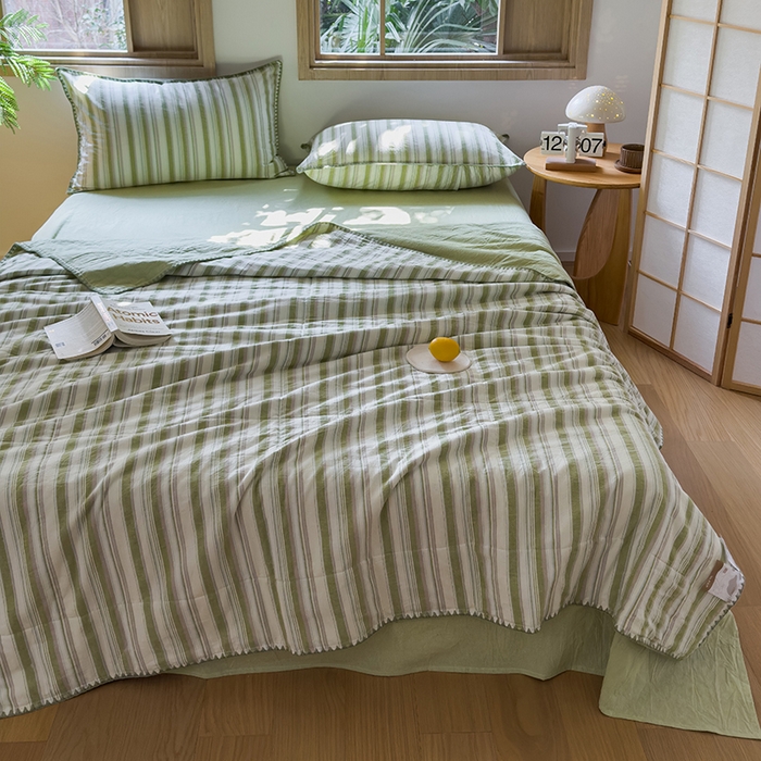 91家纺网 家纺一手货源 找家纺 被窝家纺 2026新款全棉色织贝壳边新疆棉花夏被 左岸-绿