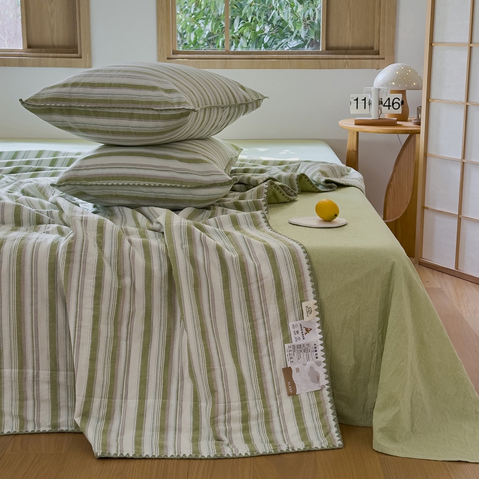 91家纺网 家纺一手货源 找家纺 被窝家纺 2026新款全棉色织贝壳边新疆棉花夏被 左岸-绿