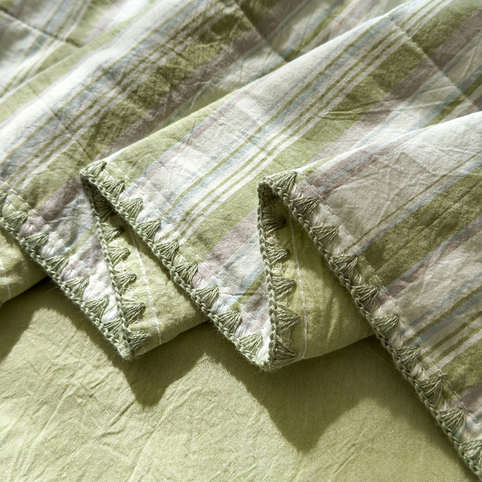 91家纺网 家纺一手货源 找家纺 被窝家纺 2026新款全棉色织贝壳边新疆棉花夏被 左岸-绿