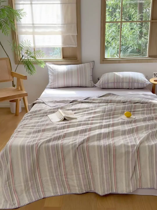 91家纺网 家纺一手货源 找家纺 被窝家纺 2026新款全棉色织贝壳边新疆棉花夏被 西蒙-紫