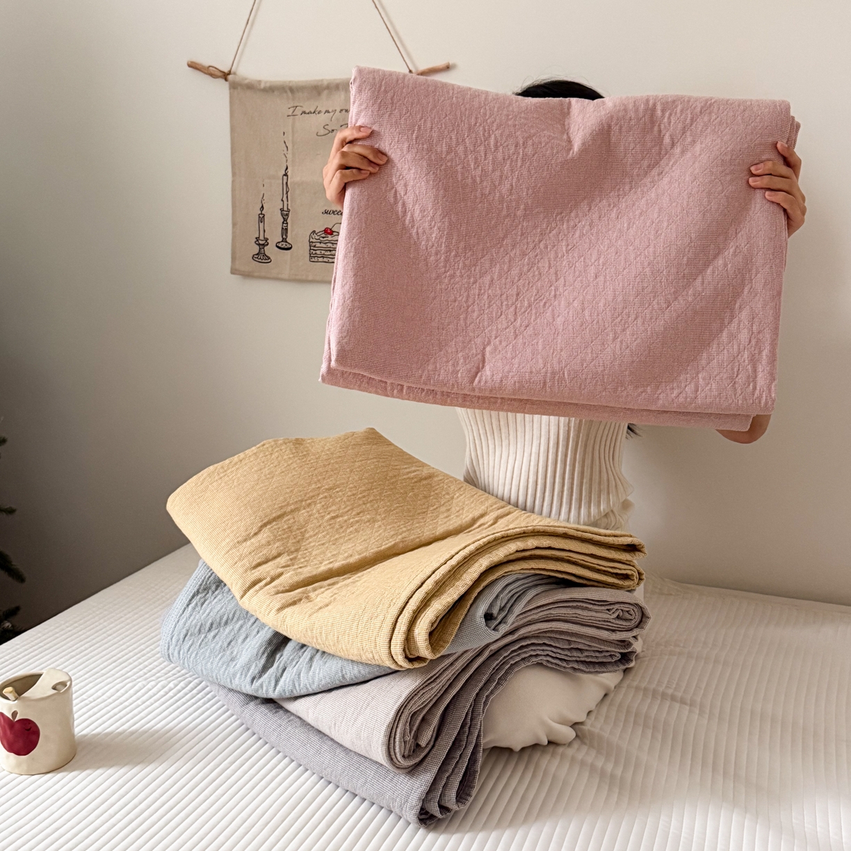 91家纺网 家纺一手货源 找家纺 沐瑟家纺 2026新款纯棉四层纱布枕巾-素格和米格 组合图