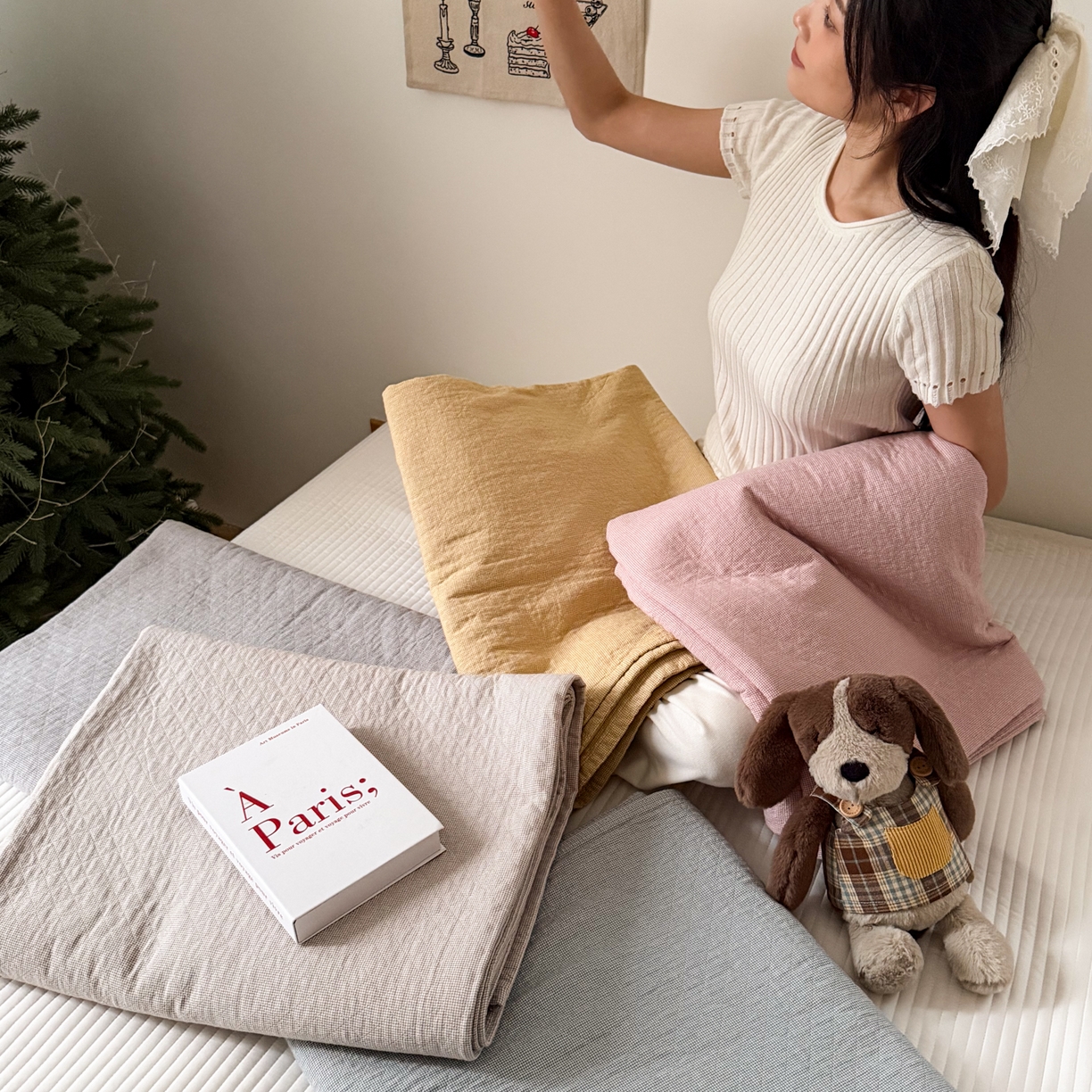 91家纺网 家纺一手货源 找家纺 沐瑟家纺 2026新款纯棉四层纱布枕巾-素格和米格 组合图