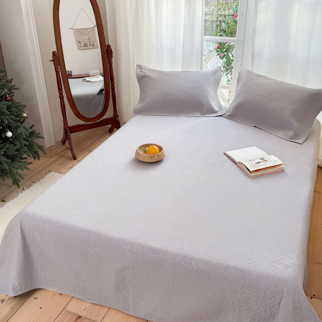 91家纺网 家纺一手货源 找家纺 沐瑟家纺 2026新款纯棉四层纱布枕巾-素格和米格 米格-浅灰