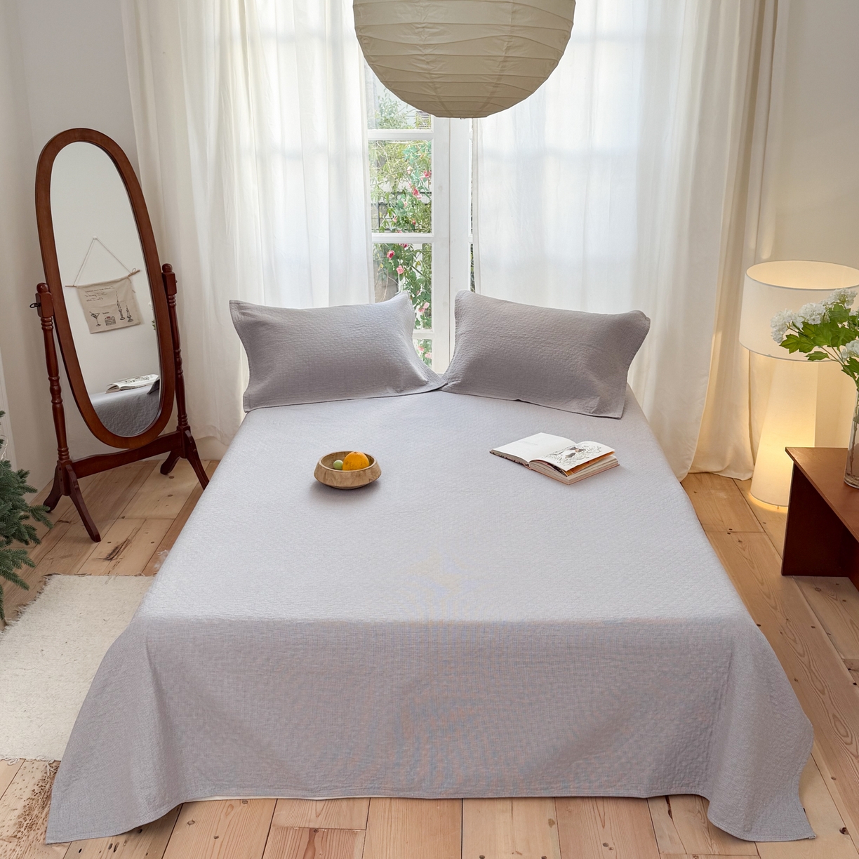 91家纺网 家纺一手货源 找家纺 沐瑟家纺 2026新款纯棉四层纱布枕巾-素格和米格 米格-浅灰