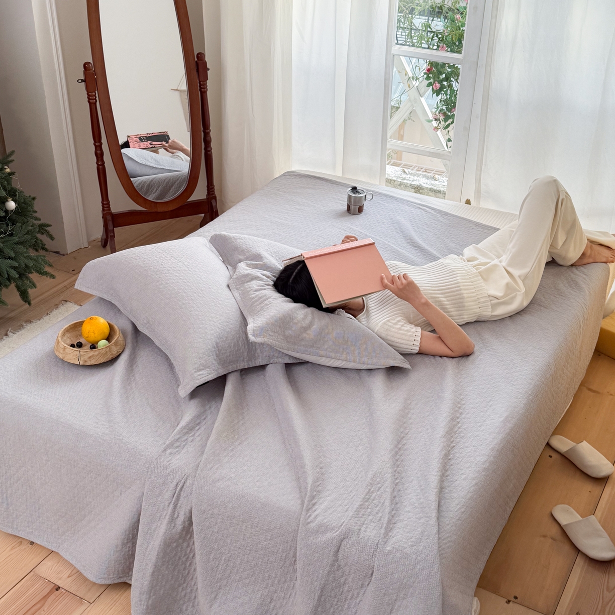 91家纺网 家纺一手货源 找家纺 沐瑟家纺 2026新款纯棉四层纱布枕巾-素格和米格 米格-浅灰