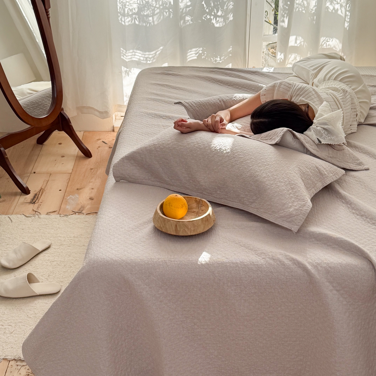 91家纺网 家纺一手货源 找家纺 沐瑟家纺 2026新款纯棉四层纱布枕巾-素格和米格 米格-浅咖