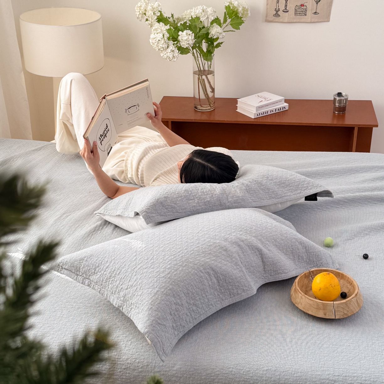 91家纺网 家纺一手货源 找家纺 沐瑟家纺 2026新款纯棉四层纱布枕巾-素格和米格 米格-浅蓝