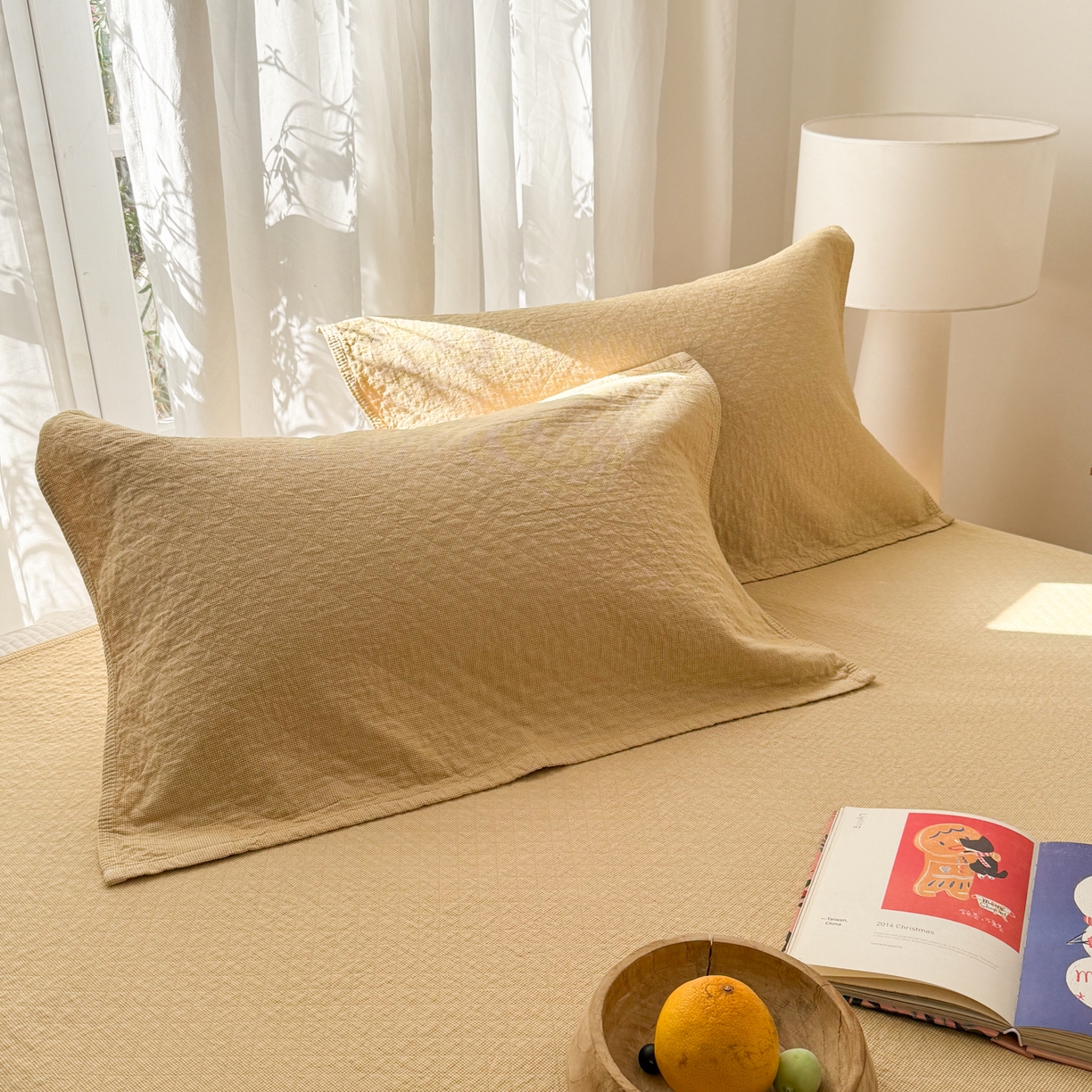 91家纺网 家纺一手货源 找家纺 沐瑟家纺 2026新款纯棉四层纱布枕巾-素格和米格 米格-黄色