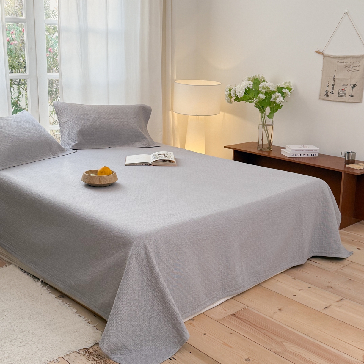 91家纺网 家纺一手货源 找家纺 沐瑟家纺 2026新款纯棉四层纱布枕巾-素格和米格 米格-浅灰