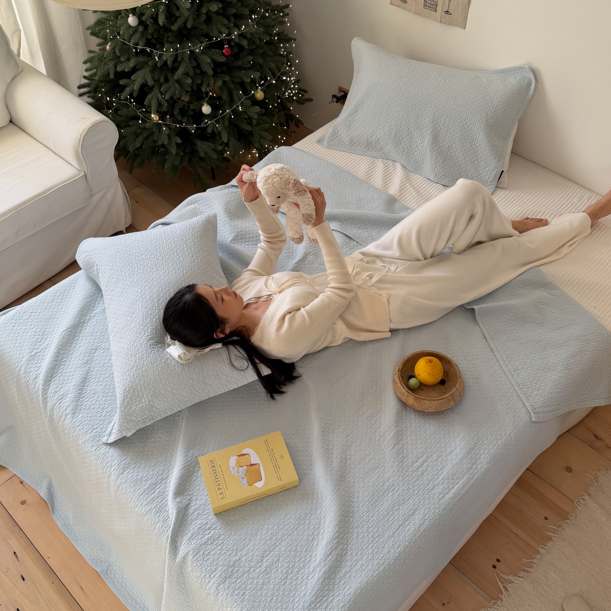 91家纺网 家纺一手货源 找家纺 沐瑟家纺 2026新款纯棉四层纱布枕巾-素格和米格 素格-浅蓝