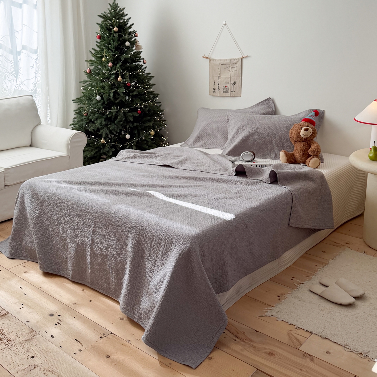 91家纺网 家纺一手货源 找家纺 沐瑟家纺 2026新款纯棉四层纱布枕巾-素格和米格 素格-灰色