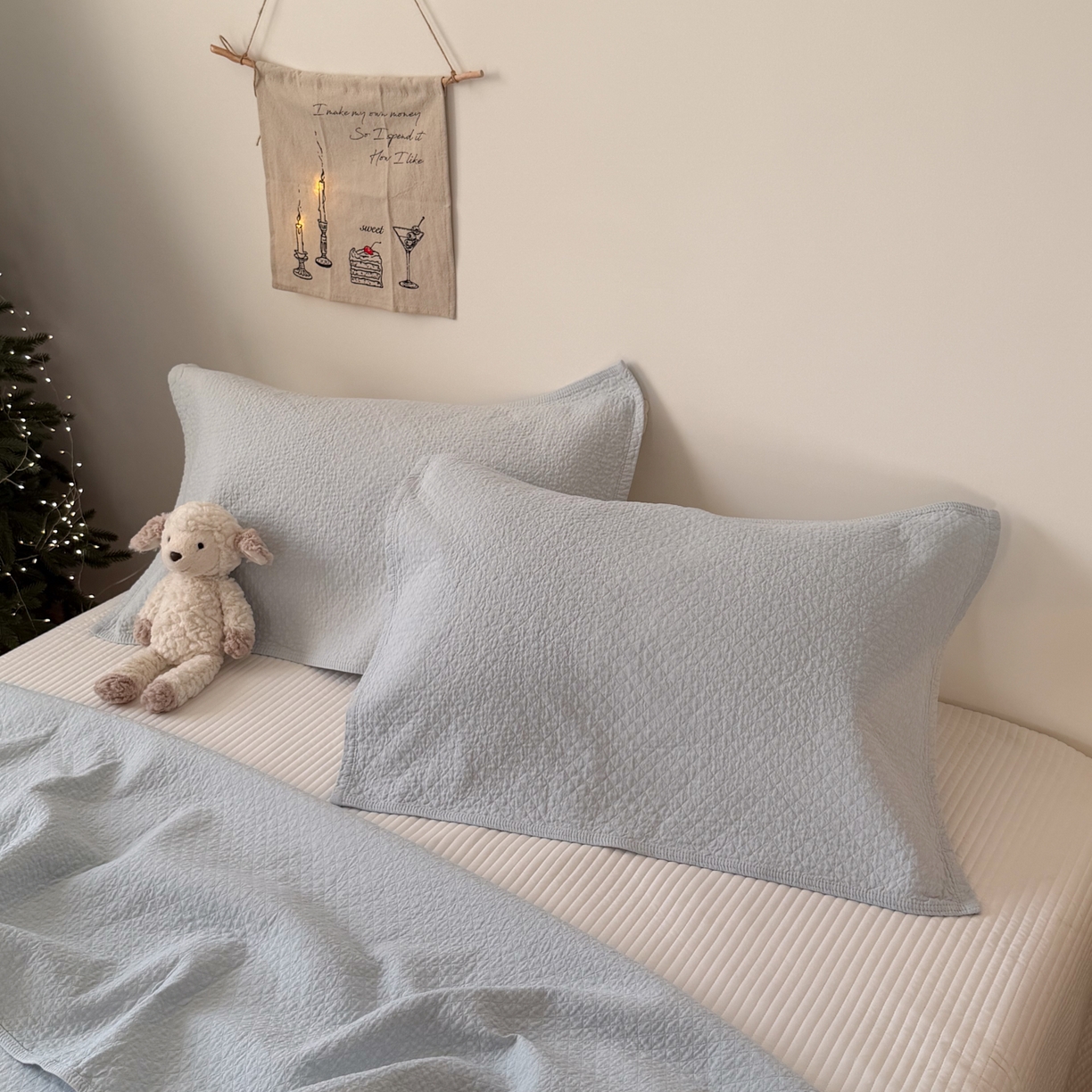 沐瑟家纺 2026新款纯棉四层纱布枕巾-素格和米格 素格-浅蓝