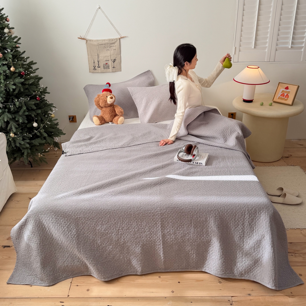 91家纺网 家纺一手货源 找家纺 沐瑟家纺 2026新款纯棉四层纱布枕巾-素格和米格 素格-灰色