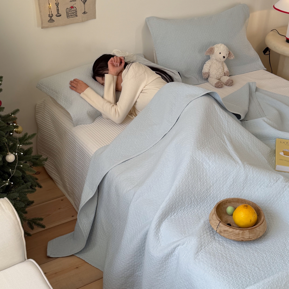 91家纺网 家纺一手货源 找家纺 沐瑟家纺 2026新款纯棉四层纱布枕巾-素格和米格 素格-浅蓝