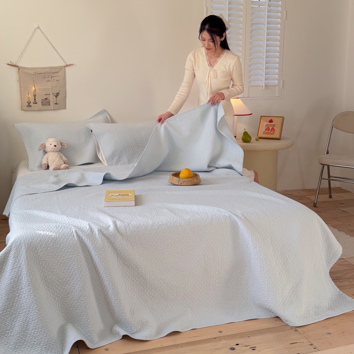 91家纺网 家纺一手货源 找家纺 沐瑟家纺 2026新款纯棉四层纱布枕巾-素格和米格 素格-浅蓝