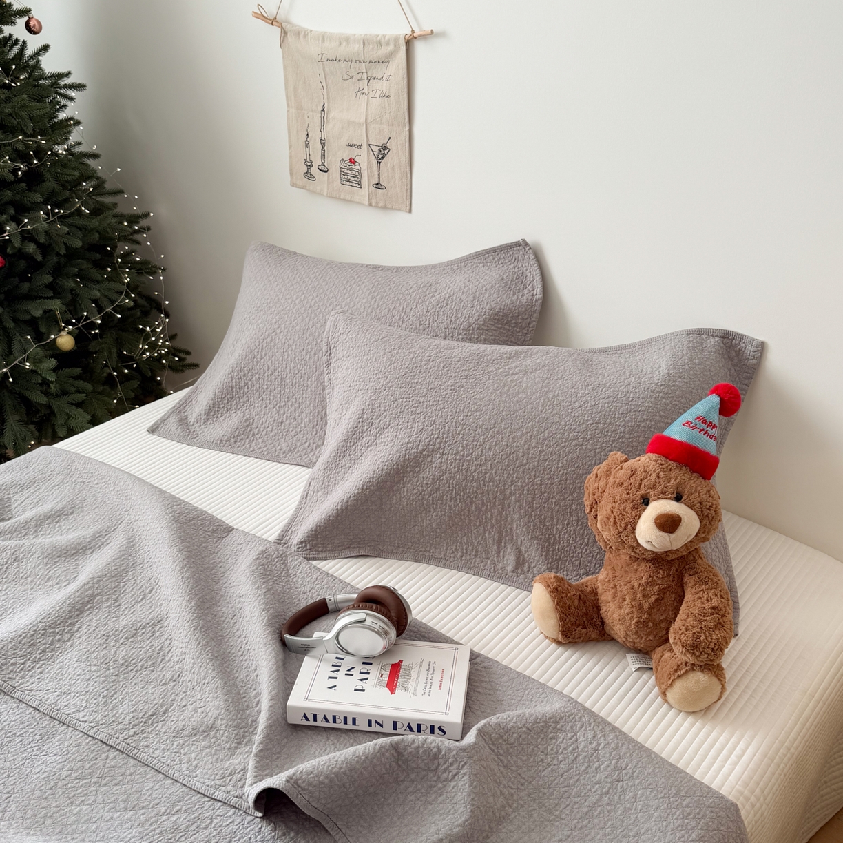 沐瑟家纺 2026新款纯棉四层纱布枕巾-素格和米格 素格-灰色