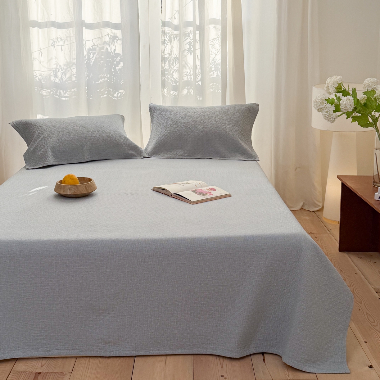 91家纺网 家纺一手货源 找家纺 沐瑟家纺 2026新款纯棉四层纱布枕巾-素格和米格 米格-浅蓝