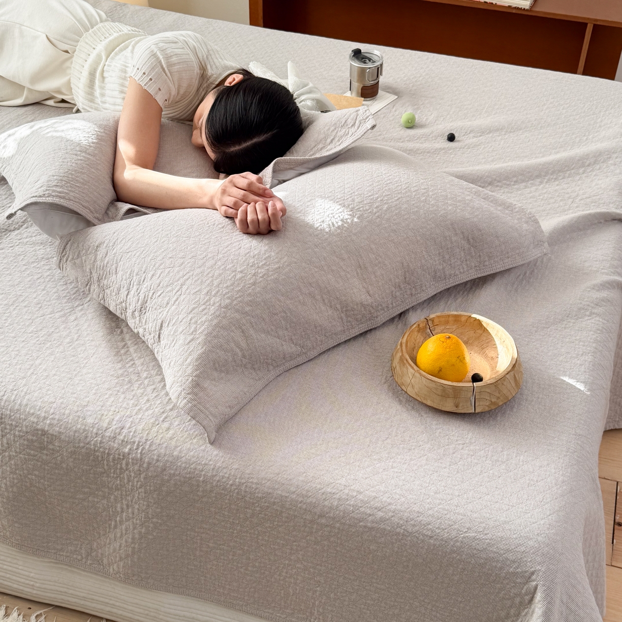 91家纺网 家纺一手货源 找家纺 沐瑟家纺 2026新款纯棉四层纱布枕巾-素格和米格 米格-浅咖