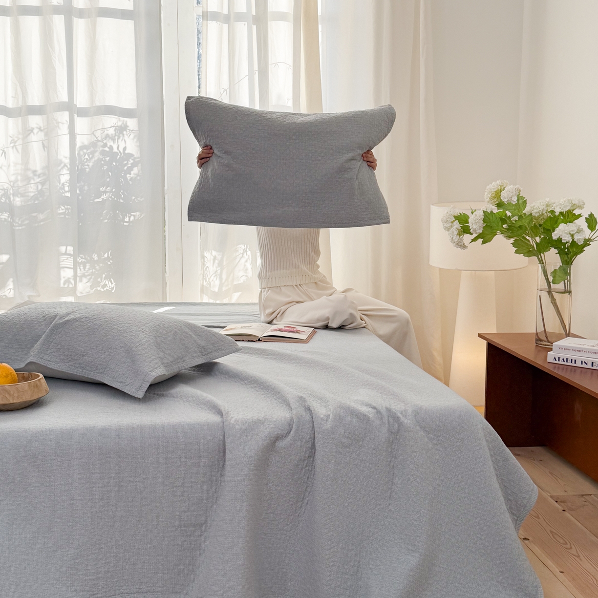 91家纺网 家纺一手货源 找家纺 沐瑟家纺 2026新款纯棉四层纱布枕巾-素格和米格 米格-浅蓝