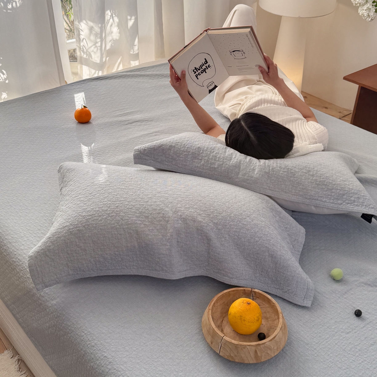 91家纺网 家纺一手货源 找家纺 沐瑟家纺 2026新款纯棉四层纱布枕巾-素格和米格 米格-浅蓝