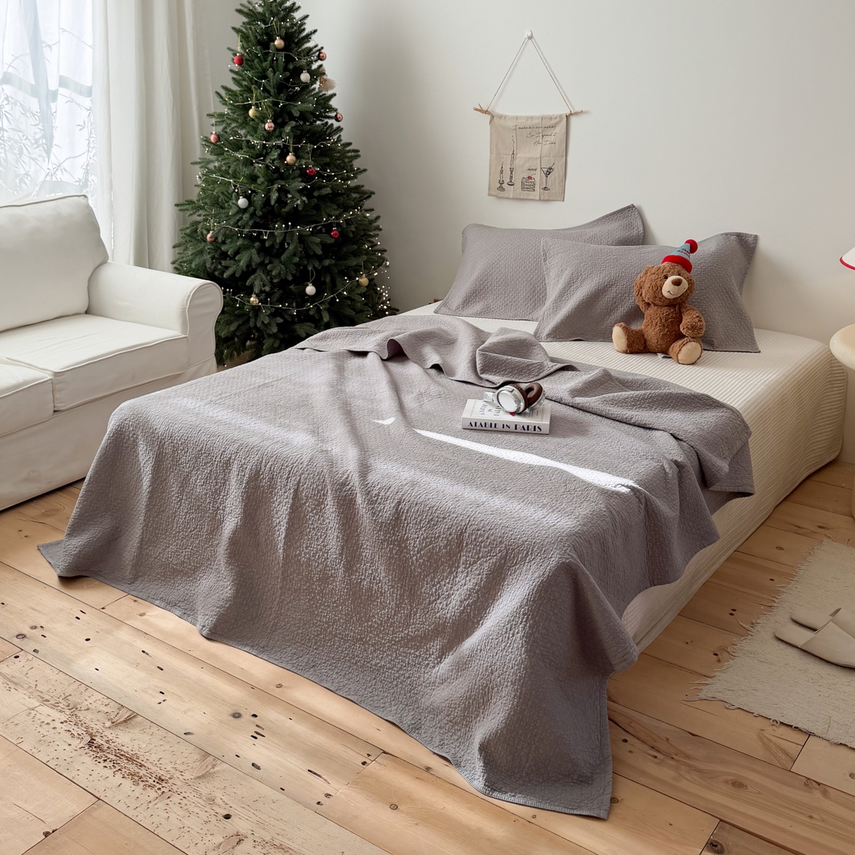 91家纺网 家纺一手货源 找家纺 沐瑟家纺 2026新款纯棉四层纱布枕巾-素格和米格 素格-灰色