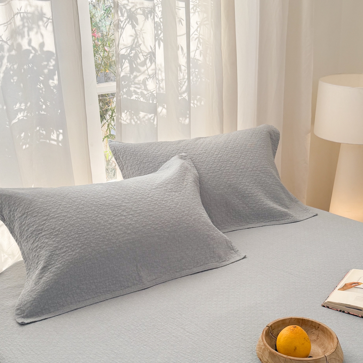 91家纺网 家纺一手货源 找家纺 沐瑟家纺 2026新款纯棉四层纱布枕巾-素格和米格 米格-浅蓝