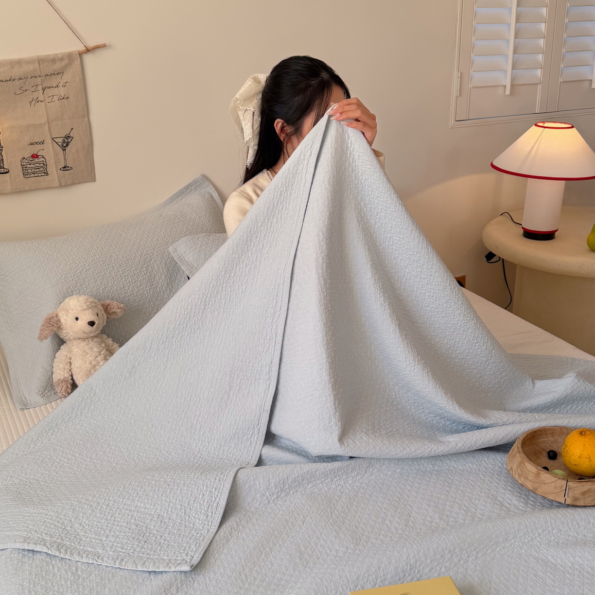 91家纺网 家纺一手货源 找家纺 沐瑟家纺 2026新款纯棉四层纱布枕巾-素格和米格 素格-浅蓝