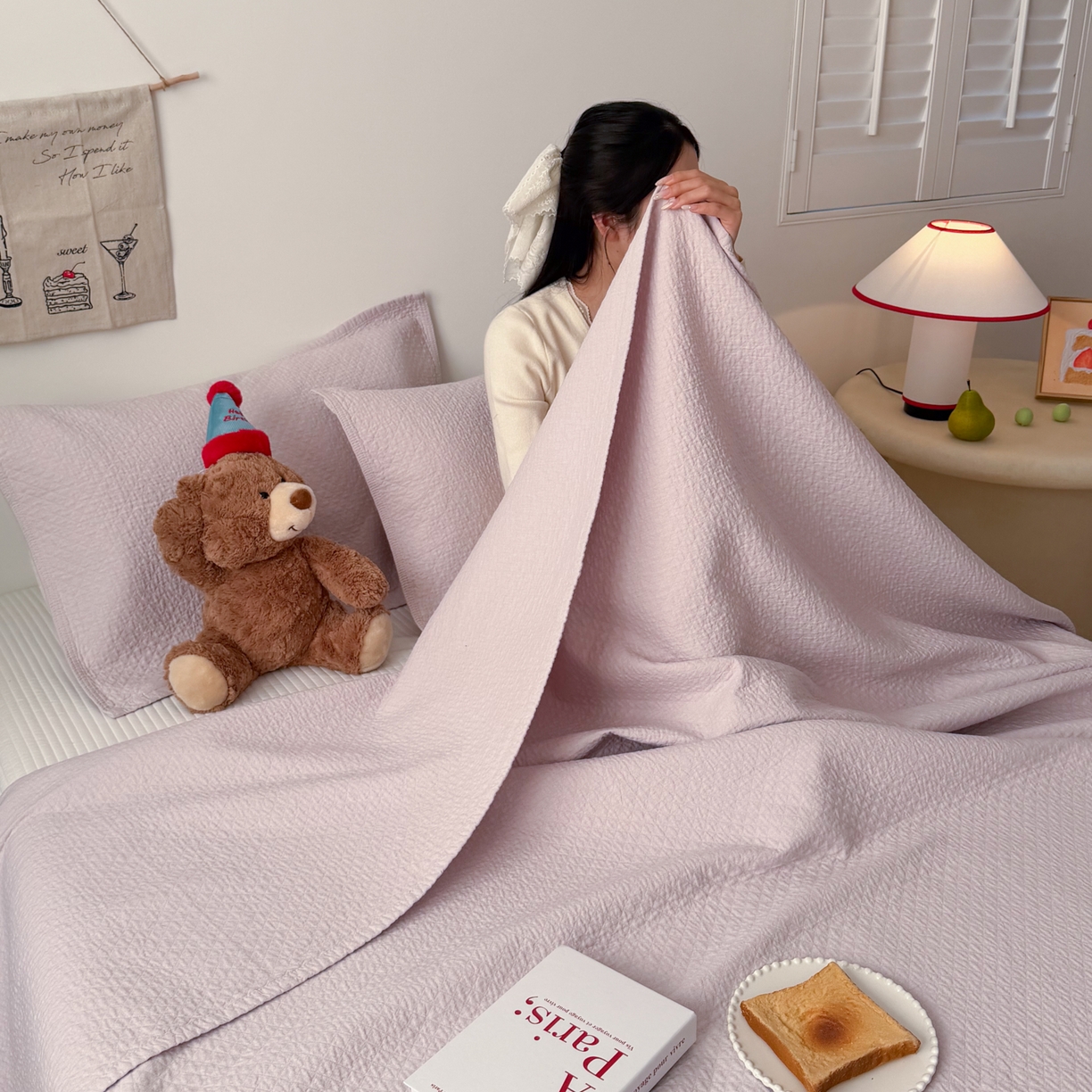 91家纺网 家纺一手货源 找家纺 沐瑟家纺 2026新款纯棉四层纱布枕巾-素格和米格 素格-淡紫