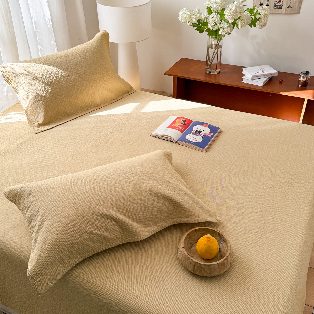 91家纺网 家纺一手货源 找家纺 沐瑟家纺 2026新款纯棉四层纱布枕巾-素格和米格 米格-黄色