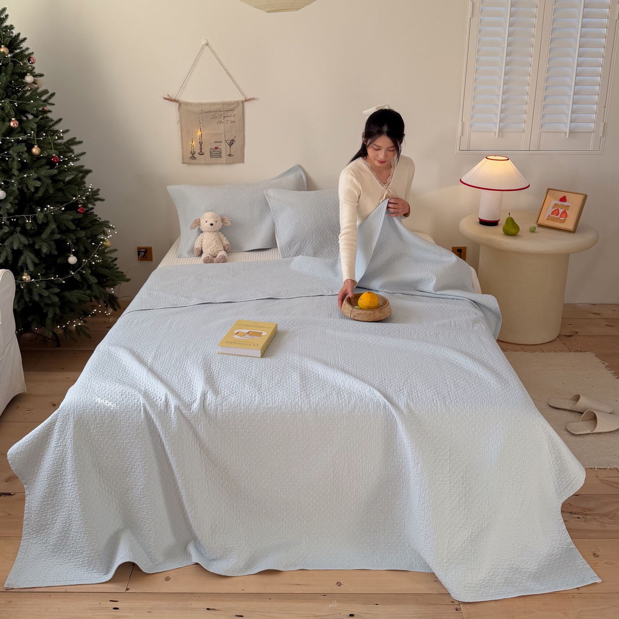 91家纺网 家纺一手货源 找家纺 沐瑟家纺 2026新款纯棉四层纱布枕巾-素格和米格 素格-浅蓝