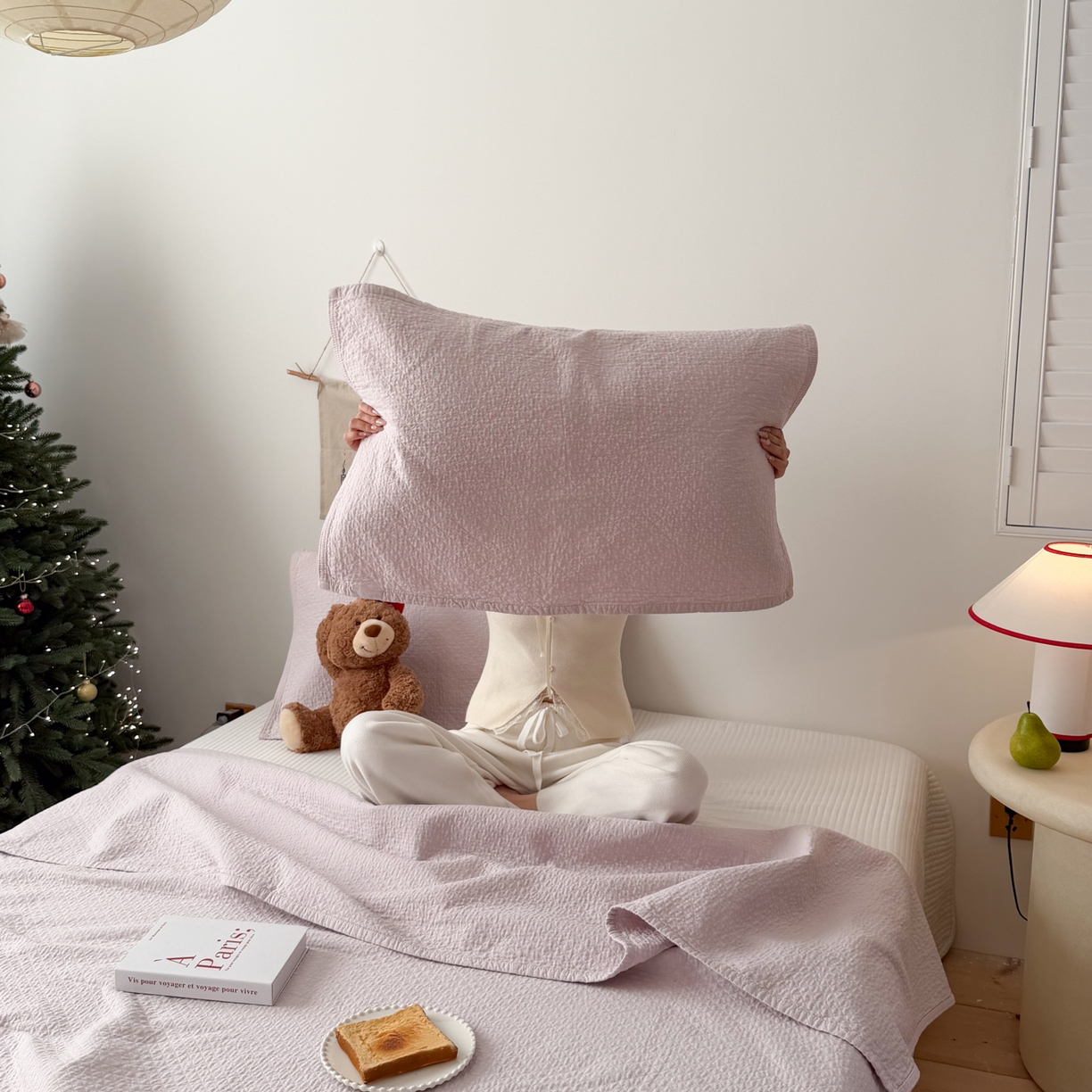 91家纺网 家纺一手货源 找家纺 沐瑟家纺 2026新款纯棉四层纱布枕巾-素格和米格 素格-淡紫