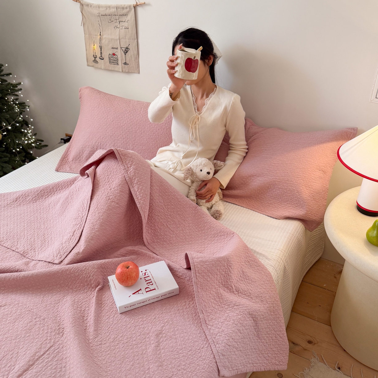 91家纺网 家纺一手货源 找家纺 沐瑟家纺 2026新款纯棉四层纱布枕巾-素格和米格 素格-粉