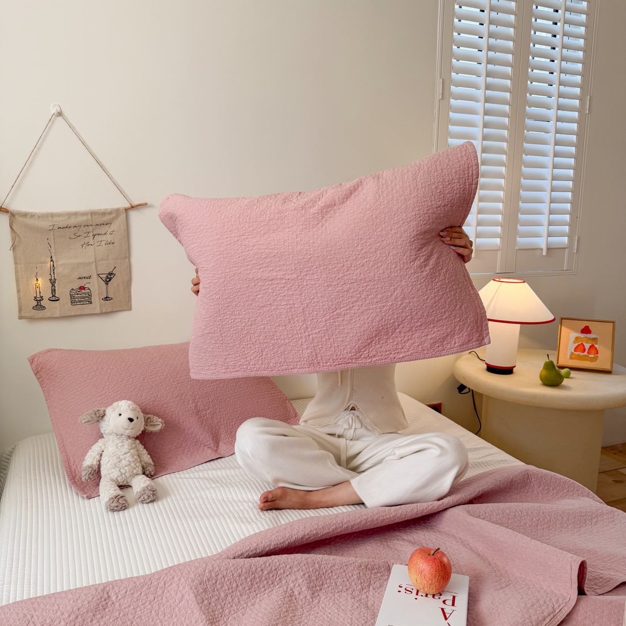 91家纺网 家纺一手货源 找家纺 沐瑟家纺 2026新款纯棉四层纱布枕巾-素格和米格 素格-粉