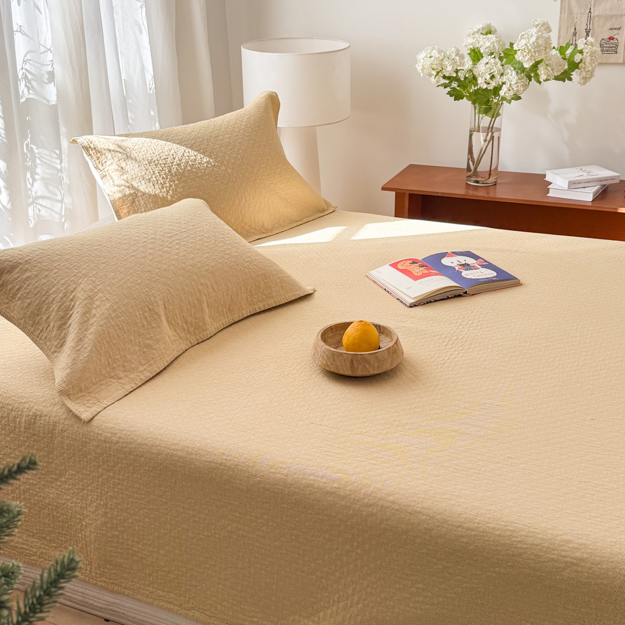 91家纺网 家纺一手货源 找家纺 沐瑟家纺 2026新款纯棉四层纱布枕巾-素格和米格 米格-黄色