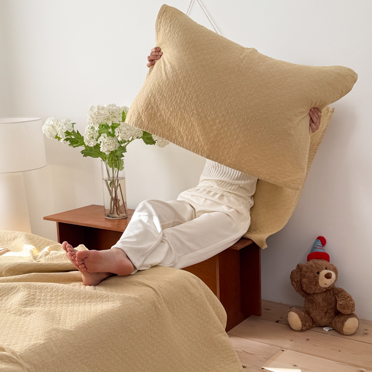 91家纺网 家纺一手货源 找家纺 沐瑟家纺 2026新款纯棉四层纱布枕巾-素格和米格 米格-黄色