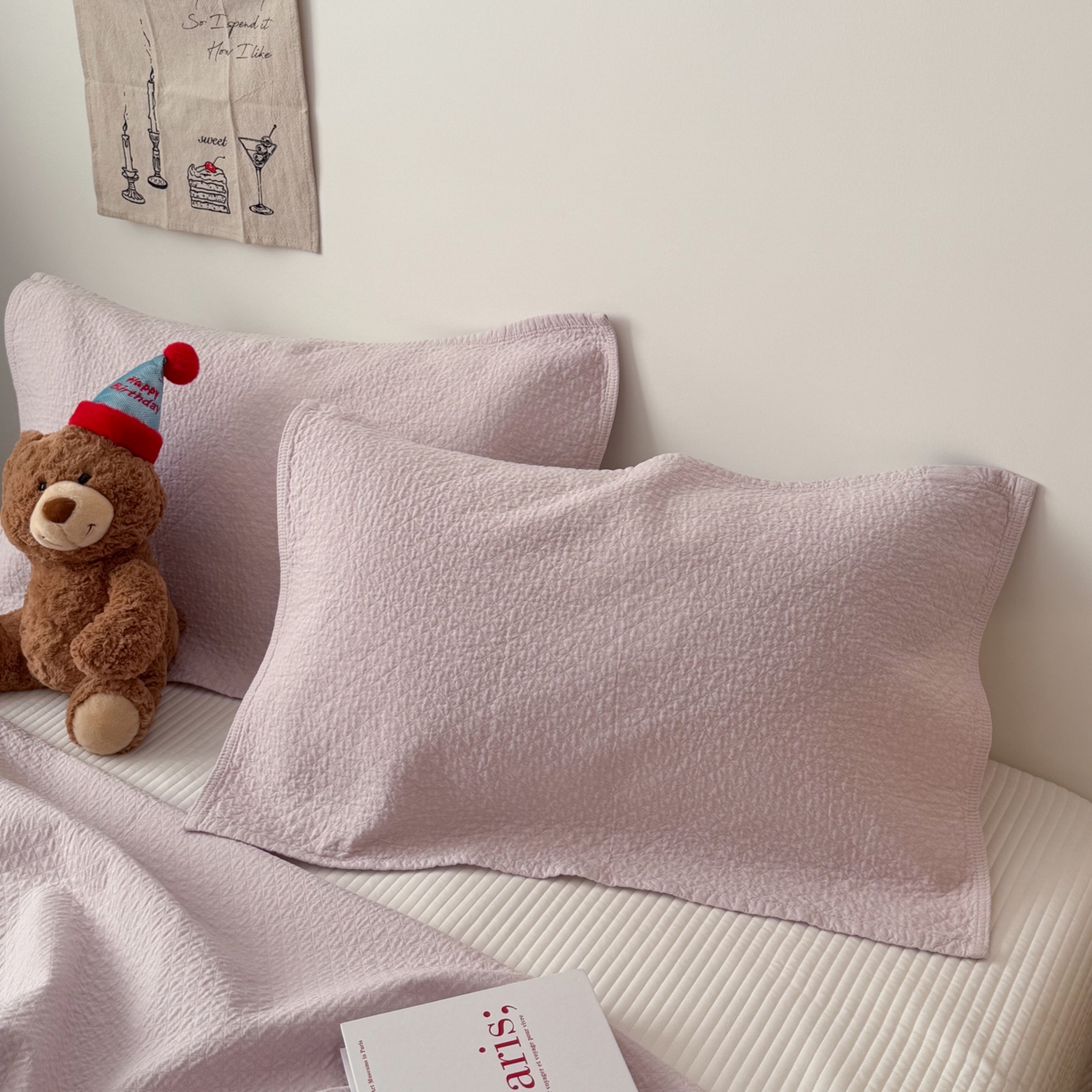 沐瑟家纺 2026新款纯棉四层纱布枕巾-素格和米格 素格-淡紫