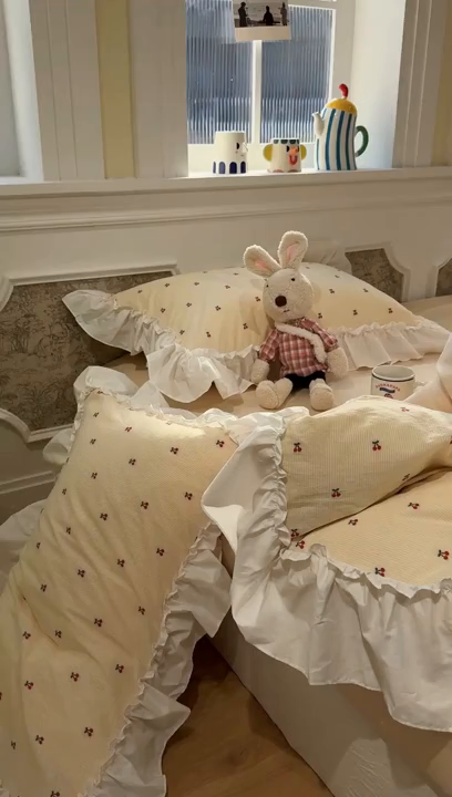 91家纺网 家纺一手货源 找家纺 觅糖家纺 2026新款全棉水洗棉色织提花四件套-樱桃甜梦（会员-5） 樱桃甜梦黄