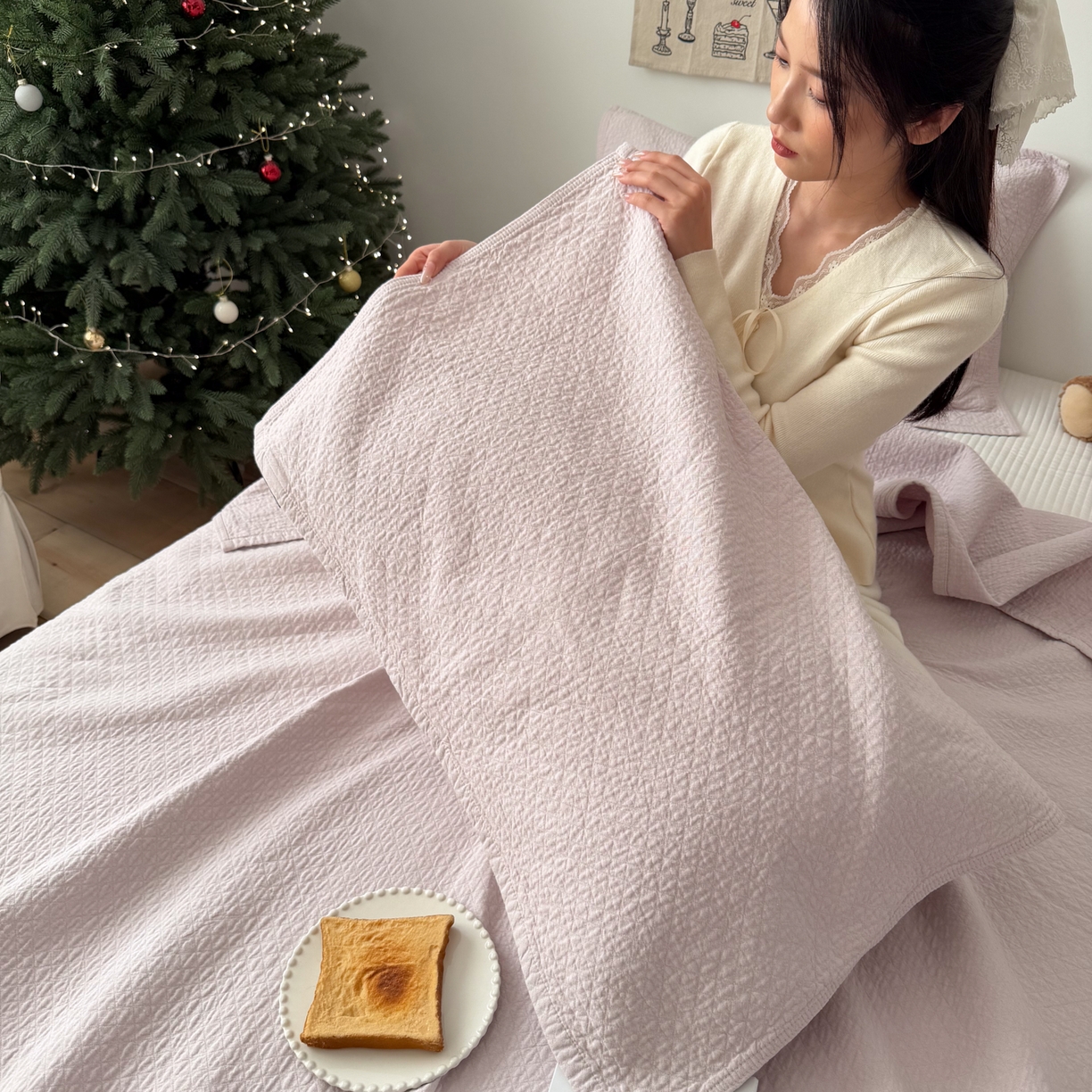 91家纺网 家纺一手货源 找家纺 沐瑟家纺 2026新款纯棉四层纱布枕巾-素格和米格 素格-淡紫