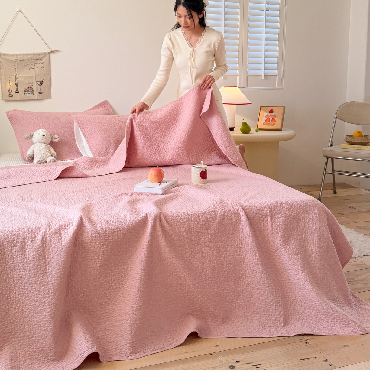 91家纺网 家纺一手货源 找家纺 沐瑟家纺 2026新款纯棉四层纱布枕巾-素格和米格 素格-粉