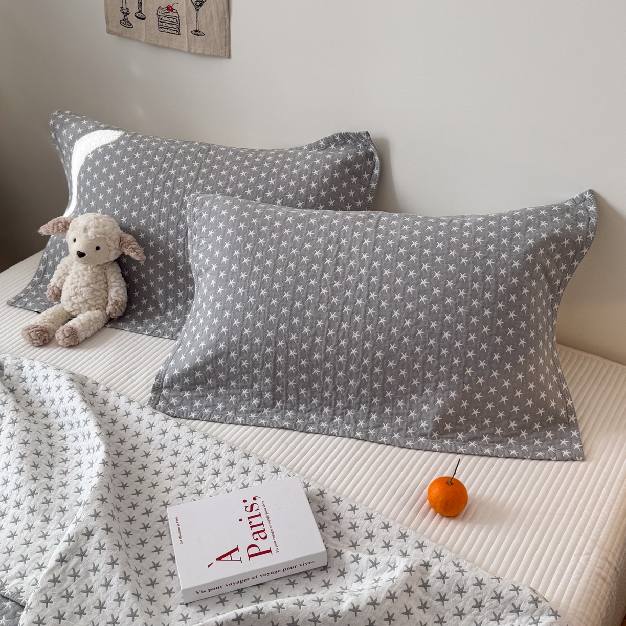 91家纺网 家纺一手货源 找家纺 （总）沐瑟家纺 2026新款亲肤舒适全棉四层纱布枕巾-星星和心情系列