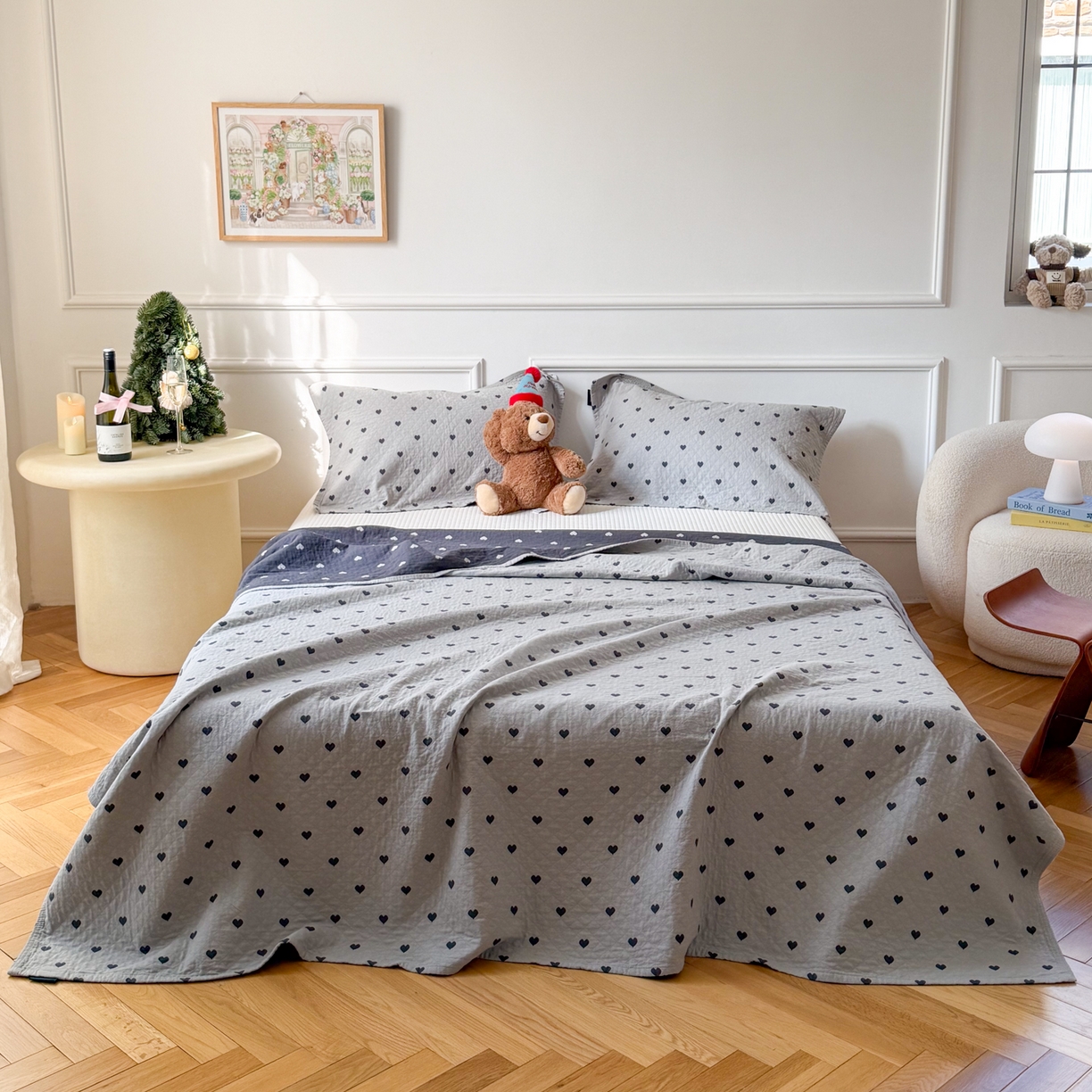 91家纺网 家纺一手货源 找家纺 沐瑟家纺 2026新款亲肤舒适全棉四层纱布枕巾-星星和心情系列 心情-灰蓝