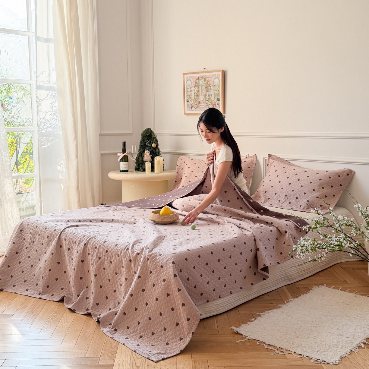 91家纺网 家纺一手货源 找家纺 沐瑟家纺 2026新款亲肤舒适全棉四层纱布枕巾-星星和心情系列 心情-粉色