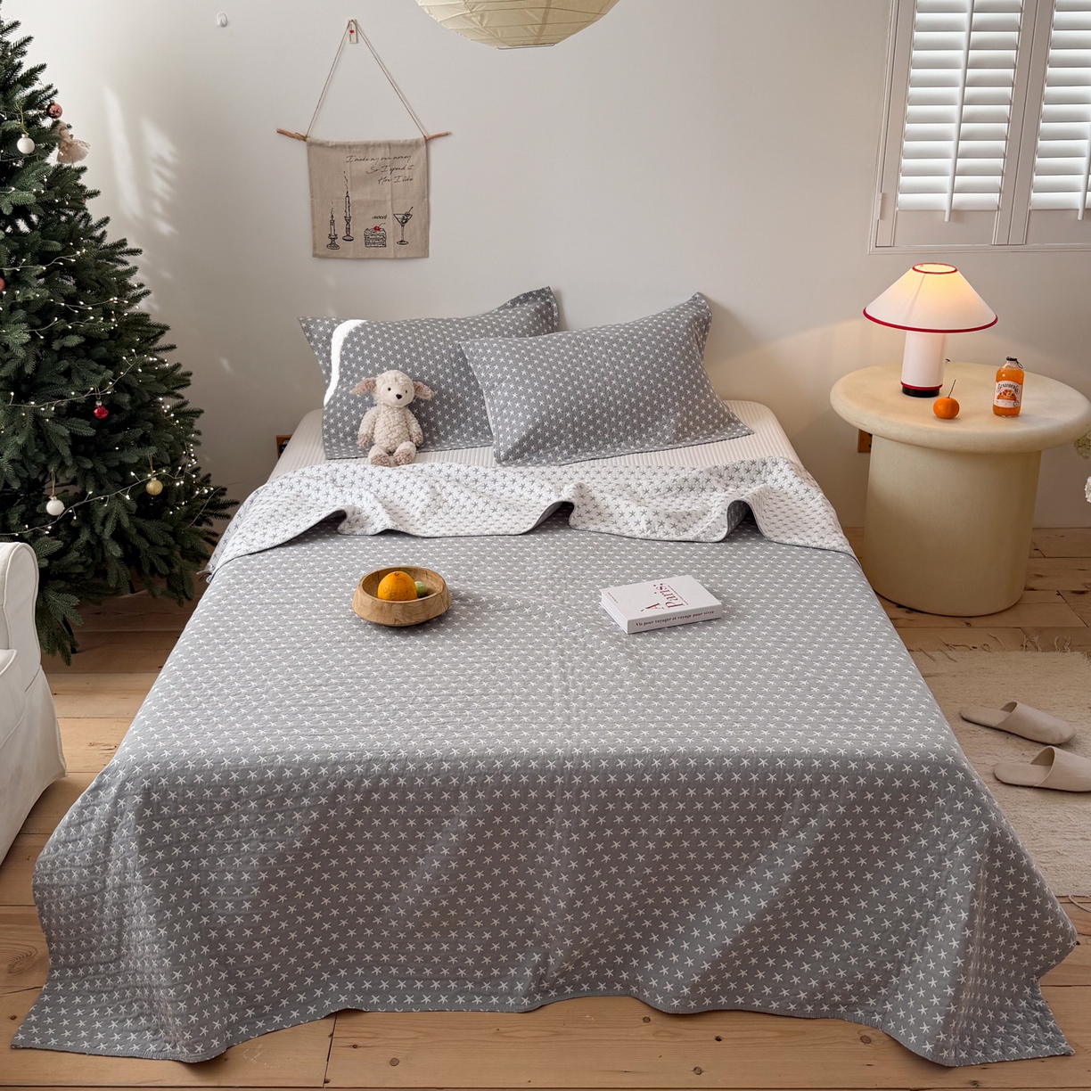 91家纺网 家纺一手货源 找家纺 沐瑟家纺 2026新款亲肤舒适全棉四层纱布枕巾-星星和心情系列 星星-灰色