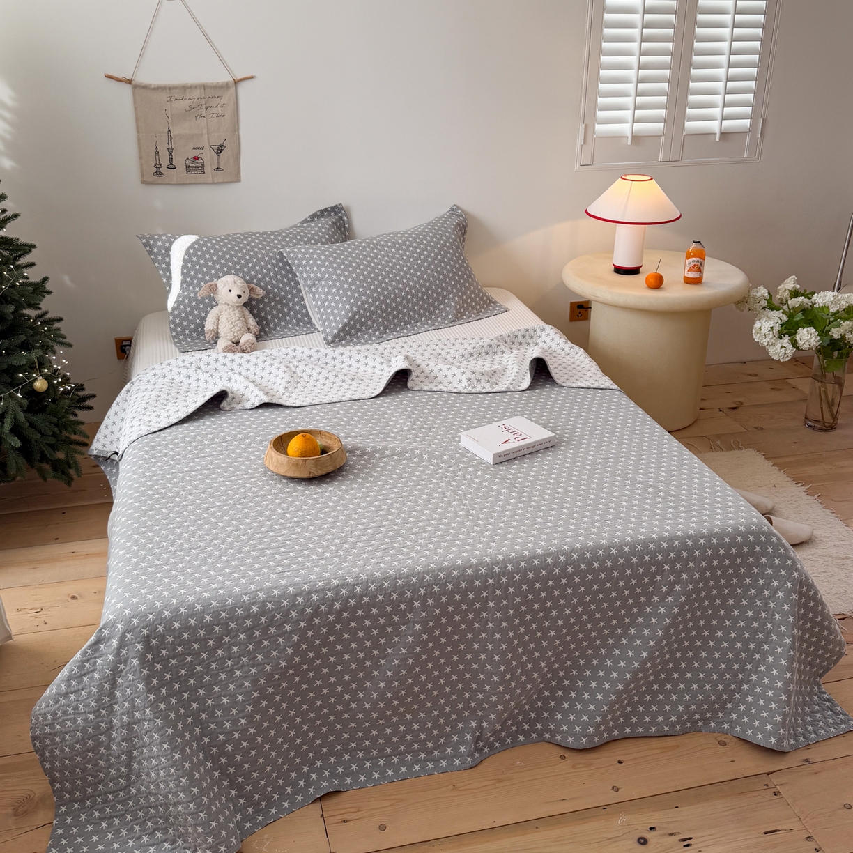 91家纺网 家纺一手货源 找家纺 沐瑟家纺 2026新款亲肤舒适全棉四层纱布枕巾-星星和心情系列 星星-灰色