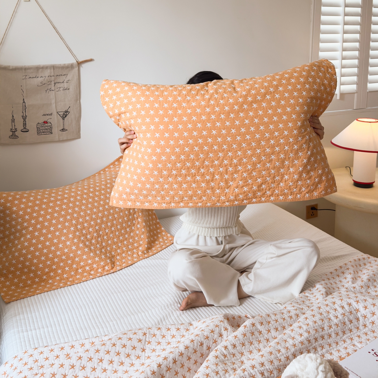 91家纺网 家纺一手货源 找家纺 沐瑟家纺 2026新款亲肤舒适全棉四层纱布枕巾-星星和心情系列 星星-黄色